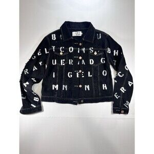 Black Jean‎ Jacket Distressed With Graffiti Letters All Over Thrashed We’r Sun M